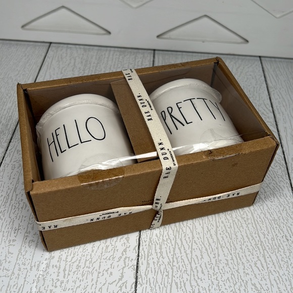 Rae Dunn HELLO PRETTY Set of 2 X-Small Heart Knob Canisters Artisan Collection - Picture 7 of 9
